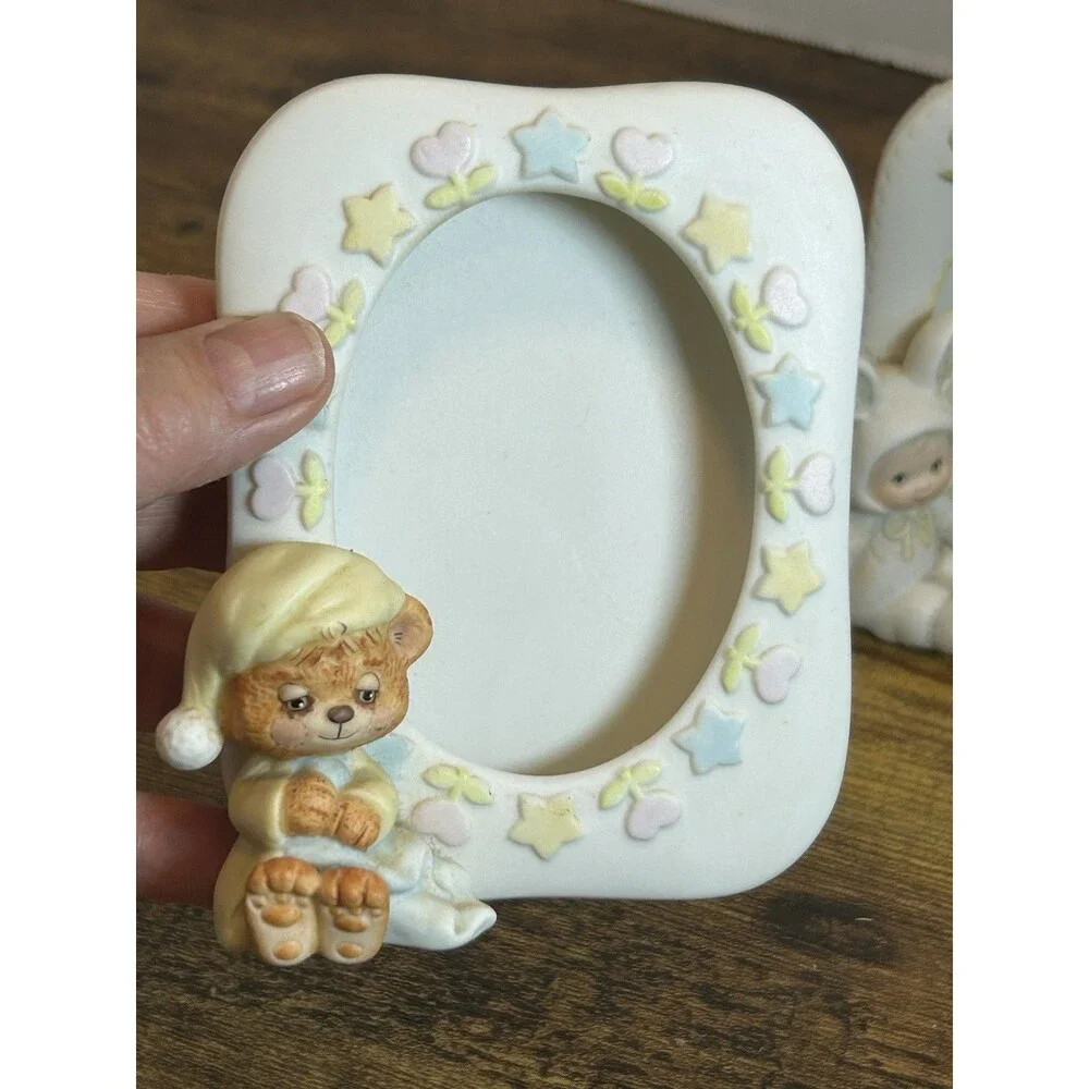 Vintage Enesco Morehead Teddy Beddy Bear Lil Fur Bunting Baby Photo Frames Set 2